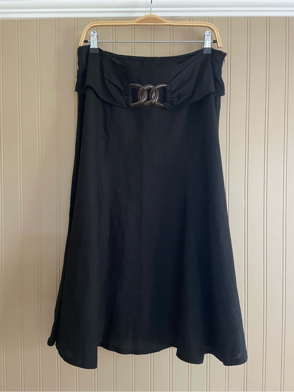Chapter One Jet Black Linen Blend Twirl Midi Skirt With Faux Belt Women’s Size10